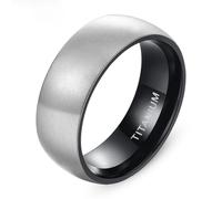 Homxi Customized Unisex Titanium Steel Engagement Ring, 8MM Brushed Round, Mens Black Silver Wedding Band Size U 1/2