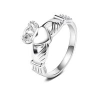 Homxi Customized Women 925 Sterling Silver Promise Ring, Claddagh Heart Crown, Silver Engagement Rings for Women Size N 1/2