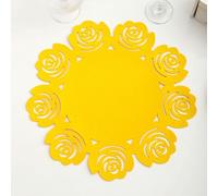 Homxi Dining Table Placemats Set for 4, 14.97 IN / 38 CM, Solid Color with Hollow Flower, Felt Washable Dining Place Mats, Yellow