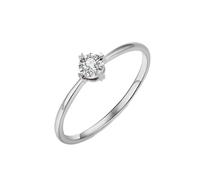 Homxi Engagement Ring 18K White Gold Womens, Simple Solitaire 4 Claws Round with 0.05ct Diamond, Wedding Rings Women Silver Size I 1/2