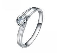 Homxi Engagement Ring 9ct White Gold Womens, Solitaire Round with 0.13ct Diamond, Womens Silver Wedding Ring Size H 1/2