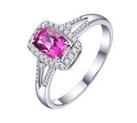 Homxi Engagement Ring for Women Platinum 950, 4 Claws Rectangle with 1.2ct Purple Pink Sapphire and Diamond, Womens Wedding Bands Silver Purple Pink Size L 1/2