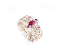 Homxi Engagement Ring White Gold 14 K Women, Hollow Flower and Oval with Ruby and Diamond, Wedding Bands Women Silver Rose Red Size J 1/2