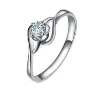 Homxi Engagement Ring White Gold 18 K Women, Flower and Round with 0.14ct Diamond, Ring Wedding Silver Size T 1/2