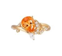 Homxi Engagement Ring Women 18ct Gold, Leaf and Water Drop with 1.31ct Mandarin Garnet and Diamond, Gold Orange Engagement Ring for Women Size V 1/2