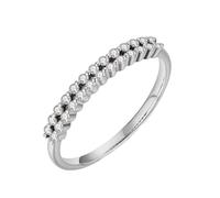 Homxi Engagement Ring Women White Gold 9 K, Double Row with 0.2ct Diamond, Women Wedding Ring Silver Size O 1/2