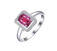 Homxi Engagement Ring Womens Platinum 950, Rectangle and 4 Claws Oval with 0.79ct Purple Pink Sapphire and Diamond, Silver Purple Pink Engagement Ring for Women Size I 1/2
