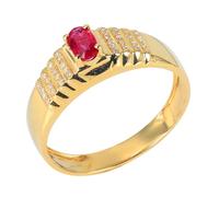 Homxi Engagement Ring Yellow Gold 18 ct Women, Oval with 0.25ct Created Ruby and Moissanite, Rings Women Gold Red Size N 1/2
