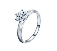 Homxi Engagement Rings 14 ct White Gold for Women, 6 Prongs Round with 1ct Created Diamond, Silver Wedding Band for Women Size M 1/2