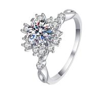 Homxi Engagement Rings 9 K White Gold for Women, Snowflake with Created Diamond, Silver Promise Ring for Women Size J 1/2