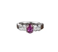 Homxi Engagement Rings 9ct White Gold for Women, 4 Claws Oval with 1.2ct Purple Sapphire and Moissanite, Silver Purple Jewelry for Women Promise Rings Size K 1/2