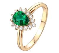 Homxi Engagement Rings Bands for Women 18 ct Yellow Gold, Water Drop with 0.73ct Created Emerald and Moissanite, Ring Womens Gold Green Size M 1/2