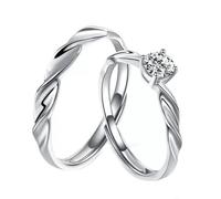 Homxi Engagement Rings for Couple Sterling Silver Adjustable, Round with Cubic Zirconia, Silver Wedding Band His and Hers