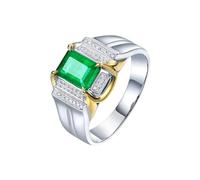 Homxi Engagement Rings for Men Platinum 950, 4 Claws Rectangle with 1.5ct Emerald and Diamond, Engagement Ring Silver Green for Women Size O 1/2