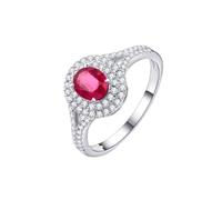 Homxi Engagement Rings White Gold 14 ct Women, 4 Claws Oval with 0.7ct Ruby and Diamond, Women's Wedding Rings Silver Red Size K 1/2