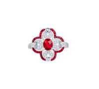 Homxi Engagement Rings Women 14 K White Gold, Flower with 0.42ct Ruby and Diamond, Eternity Ring for Women Silver Red Size Q 1/2