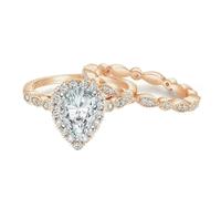 Homxi Engagement Rings Women 925 Sterling Silver, 2 Ring Set and 6x9mm Water Drop with Cubic Zirconia, Womens Rose Gold Promise Ring Size T 1/2