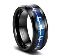 Homxi Engravable Men Tungsten Promise Ring, 6MM/8MM with Electrocardiogram Pattern, Promise Rings for Him Black Blue