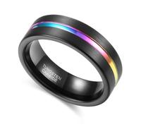 Homxi Engravable Men Tungsten Ring, 7MM Round with Line, Men Promise Ring Black Multicolor Size V 1/2
