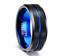 Homxi Engravable Men Tungsten Wedding Ring, 8MM Brushed Round with Grooved, Black Ring Mens Size X 1/2