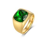 Homxi Engravable Stainless Steel Ring for Couple, 14MM Geometric with Cubic Zirconia, Men Engagement Rings Gold Green Size X 1/2