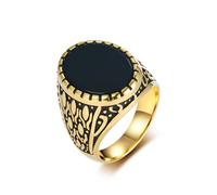 Homxi Engrave Men Stainless Steel Engagement Ring, 22MM Oval and Vintage Pattern, Men's Wedding Ring Gold Black Size T 1/2