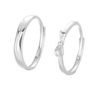 Homxi Engraveable Promise Rings Couples Wedding Bands, Sterling Silver Rings Adjustable for Couple, Bowknot, Silver Wedding Ring Sets His and Her
