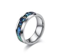 Homxi Engraved Couple Tungsten Engagement Band, 8MM Round with Shell Pattern, Silver Wedding Ring Men Size P 1/2