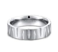 Homxi Engraved Unisex Titanium Steel Wedding Ring, 6MM Geometric, Silver Mens Wedding Ring Size O 1/2