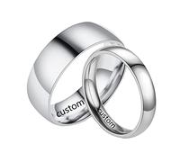 Homxi Engraved Wedding Ring Married Ring for Women and Men,Ring Bands Stainless Steel 4/8MM Silver Ring with Polished Round Women N 1/2 + Men R 1/2