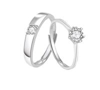 Homxi Eternity Rings for Couple Sterling Silver Adjustable, Round with Cubic Zirconia, Silver Wedding Band His and Hers