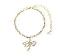 Homxi Gold Anklet Womans, Ankle Bracelets Alloy Dragonfly Shape with Cubic Zirconia - 8.3" + 4" Extender Chain