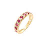 Homxi Gold Engagement Ring for Women 18K, Round with 0.45ct Ruby and 0.14ct Diamond, Eternity Wedding Band Yellow Gold Size P 1/2