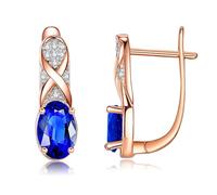 Homxi Hoop Earrings for Women 18K Rose Gold, Oval with Created Sapphire and Moissanite, Earrings Rose Gold Blue for Women