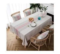 Homxi Indoor Outdoor Rectangular Table Cloth 51 W x 78 L,Table Cover Cloth Grey Pink Stripes with Tassels Polyester Tablecloth