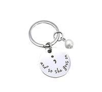 Homxi Keychain Gifts for Him,Stainless Steel Keychains Gift,Round Tag Engraved Semicolon and so she goes on Key Chain Silver Ring