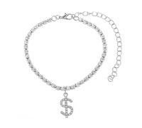 Homxi Ladies Anklets Silver for Summer, Copper Anklets Dollar Sign with Cubic Zirconia - 8.3" + 4" Extender Chain