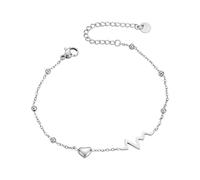 Homxi Ladies Summer Beach Anklets Silver, Anklet Stainless Steel Heart and Electrocardiogram - 7.5" + 2" Extender Chain