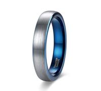Homxi Men Engraved Tungsten Engagement Ring, 4MM Brushed Round, Mens Rings Silver Blue Size Z
