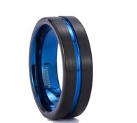 Homxi Men Engraved Tungsten Engagement Ring, 6MM Brushed Round with Grooved, Mens Engagement Ring Blue Black Size N 1/2