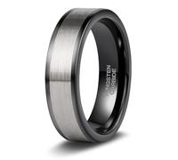 Homxi Men Engraved Tungsten Ring, 6MM Brushed Round, Men Wedding Band Black Silver