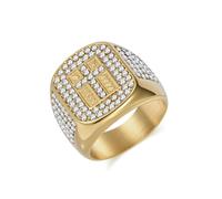 Homxi Men Personalized Stainless Steel Wedding Ring, 21MM and Cross with Cubic Zirconia, Promise Rings Gold for Him Size X 1/2