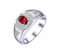 Homxi Men Promise Rings White Gold 14K, 4 Claws Oval with 0.5ct Ruby and Diamond, Anniversary Rings Silver Red Size U 1/2