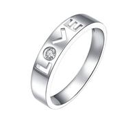 Homxi Men Rings Anniversary 18ct White Gold, Letter Love You with Diamond, Eternity Wedding Bands for Women Silver Size Y 1/2