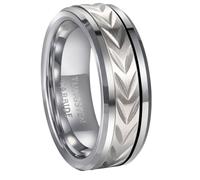Homxi Men Tungsten Engagement Ring with Engraving, 8MM Round and Arrow with Spinner, Silver Rings for Him Size Z