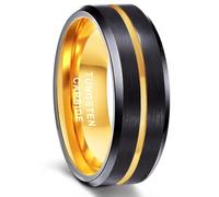 Homxi Men Tungsten Wedding Ring with Engraving, 6MM/8MM Brushed Round with Grooved, Rings for Men Gold Black
