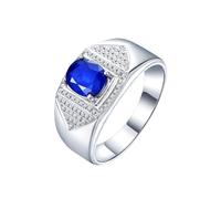 Homxi Men's Anniversary Rings 14K White Gold, 4 Prong Oval with 1.3ct Sapphire and Diamond, Eternity Wedding Band Silver Blue Size O 1/2