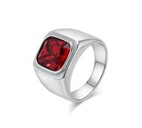 Homxi Mens Custom Engraved Stainless Steel Ring, 16MM Square with Cubic Zirconia, Men Silver Red Wedding Rings Size V 1/2
