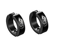 Homxi Mens Earrings Dangle Black Hoops,Dragon Earrings for Men Stainless Steel
