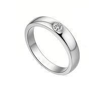 Homxi Men's Engagement Ring 18 ct White Gold, Simple Solitaire Round with 0.13ct Diamond, Silver Ring Engagement Size N 1/2